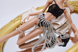 B325 5/7/9/12CM Long Rhinestone Crystal Silver Plated Chain Doll Clothes Sewing Craft Supply For 12" Fashion Doll Blythe  BJD