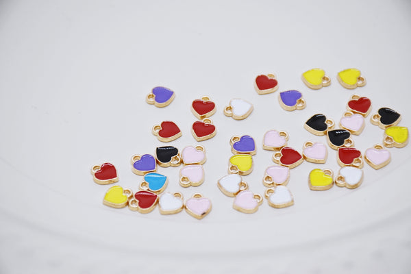 B336 Black/White/Red/Pink/Blue/Yellow/Purple Coat Paint 7×8mm Tiny Heart Charm For Doll Jewelry Clothes Doll Sewing Craft