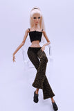 C013C Metallic Glimmer Handmade Flared Pants For 12" Fashion Dolls Like Poppy Parker Fashion Royalty NF Doll