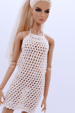 C032 Handmade Crochet Beach Dress Cover Up Doll Clothes For 12" Fashion Dolls Like Fashion Royalty Poppy Parker