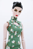 C035 Handmade Green Floral Cotton Doll Cheongsam Qipao Chinese Dress Clothes  For 12" Fashion Dolls Like Poppy Parker Fashion Royalty NF