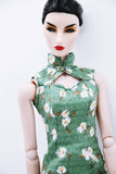 C035 Handmade Green Floral Cotton Doll Cheongsam Qipao Chinese Dress Clothes  For 12" Fashion Dolls Like Poppy Parker Fashion Royalty NF