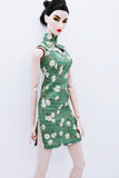 C035 Handmade Green Floral Cotton Doll Cheongsam Qipao Chinese Dress Clothes  For 12" Fashion Dolls Like Poppy Parker Fashion Royalty NF