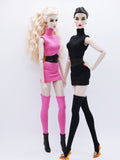 C038 Turtle Neck Slim Fit Sleeveless Dress With Socks Belt For 12" Fashion Dolls Like Poppy Parker Fashion Royalty NF Doll