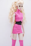 C038 Turtle Neck Slim Fit Sleeveless Dress With Socks Belt For 12" Fashion Dolls Like Poppy Parker Fashion Royalty NF Doll