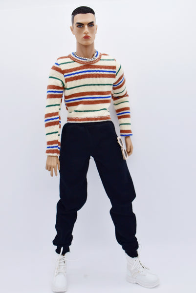 C053  Handmade Black Sweatpants Male Doll Pants For 12" Fashion Male Doll Figure FR Homme Fashion Royalty Nu Face