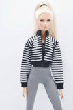 C057 Handmade Stripe Patter Bomber Jacket Doll Clothes Doll Short For 12" Fashion Dolls Poppy Parker Momoko Blythe Azone