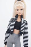 C057 Handmade Stripe Patter Bomber Jacket Doll Clothes Doll Short For 12" Fashion Dolls Poppy Parker Momoko Blythe Azone