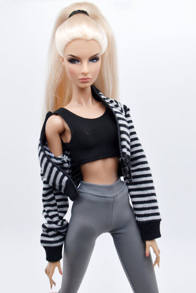 C057 Handmade Stripe Patter Bomber Jacket Doll Clothes Doll Short For 12" Fashion Dolls Poppy Parker Momoko Blythe Azone